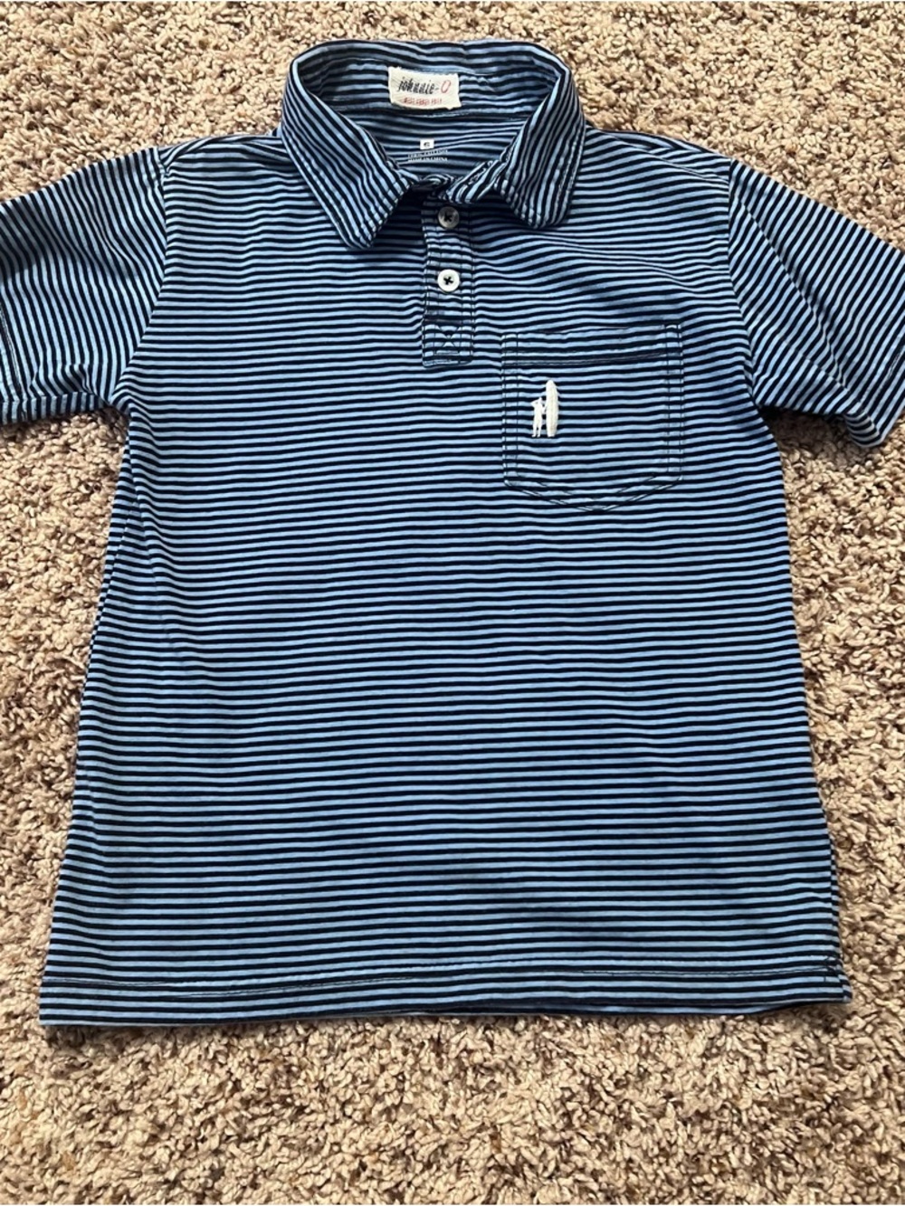 johnnie-O Light Blue and Navy Striped Polo Boys Size 6
